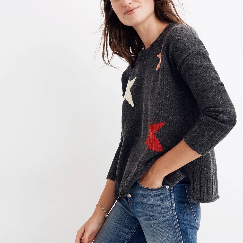 Madewell Starry Night Charcoal Grey Merino Wool Pullover Sweater Small
